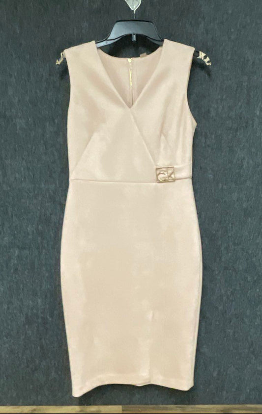 Calvin Klein Women's Dusty Rose Pink Faux Suede V-Neck Sheath Dress Sz 6