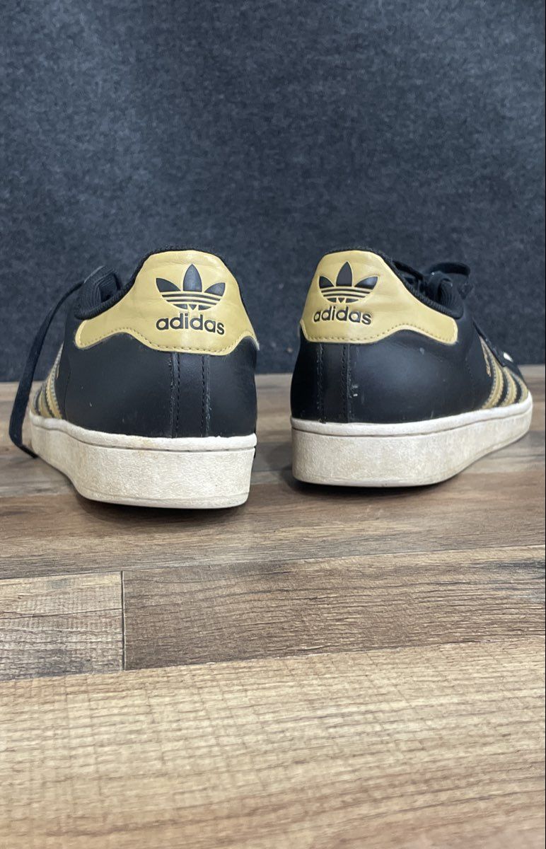 Adidas Superstar Black Gold White Men's Leather Sneakers Size 11.5