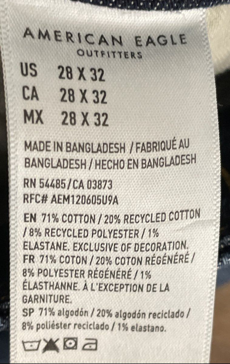 American Eagle Men's Air Flex+ Blue Slim Straight Faded Jeans 28x32 Small