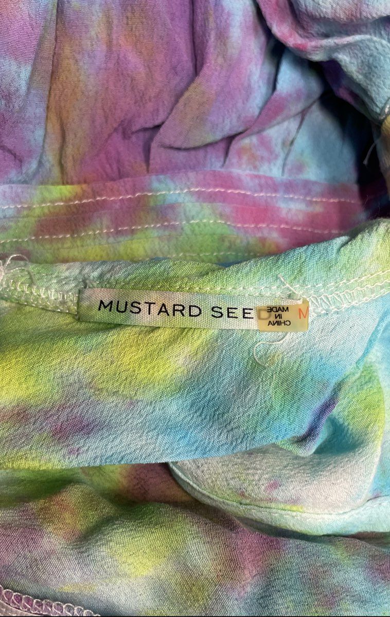 Mustard Seed Women's Pastel Tie Dye Embroidered Bodice Collared Romper Sz M