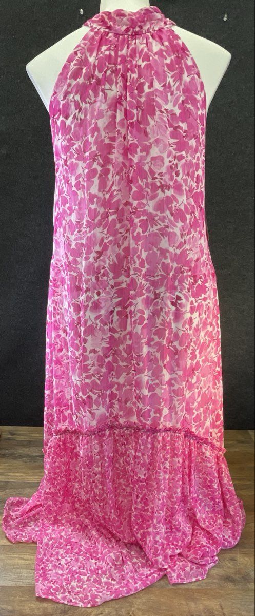 Vince Camuto Women's Hot Pink Floral High Neck Halter Maxi Dress NWT Sz L