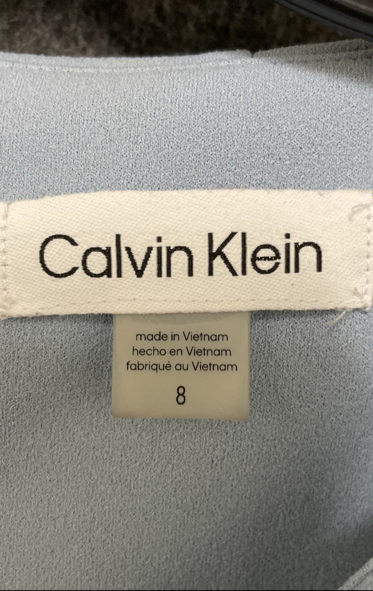 Calvin Klein Women's Pale Blue Crepe Puff Shoulder Sheath Dress 3/4 Sleeve Sz 8