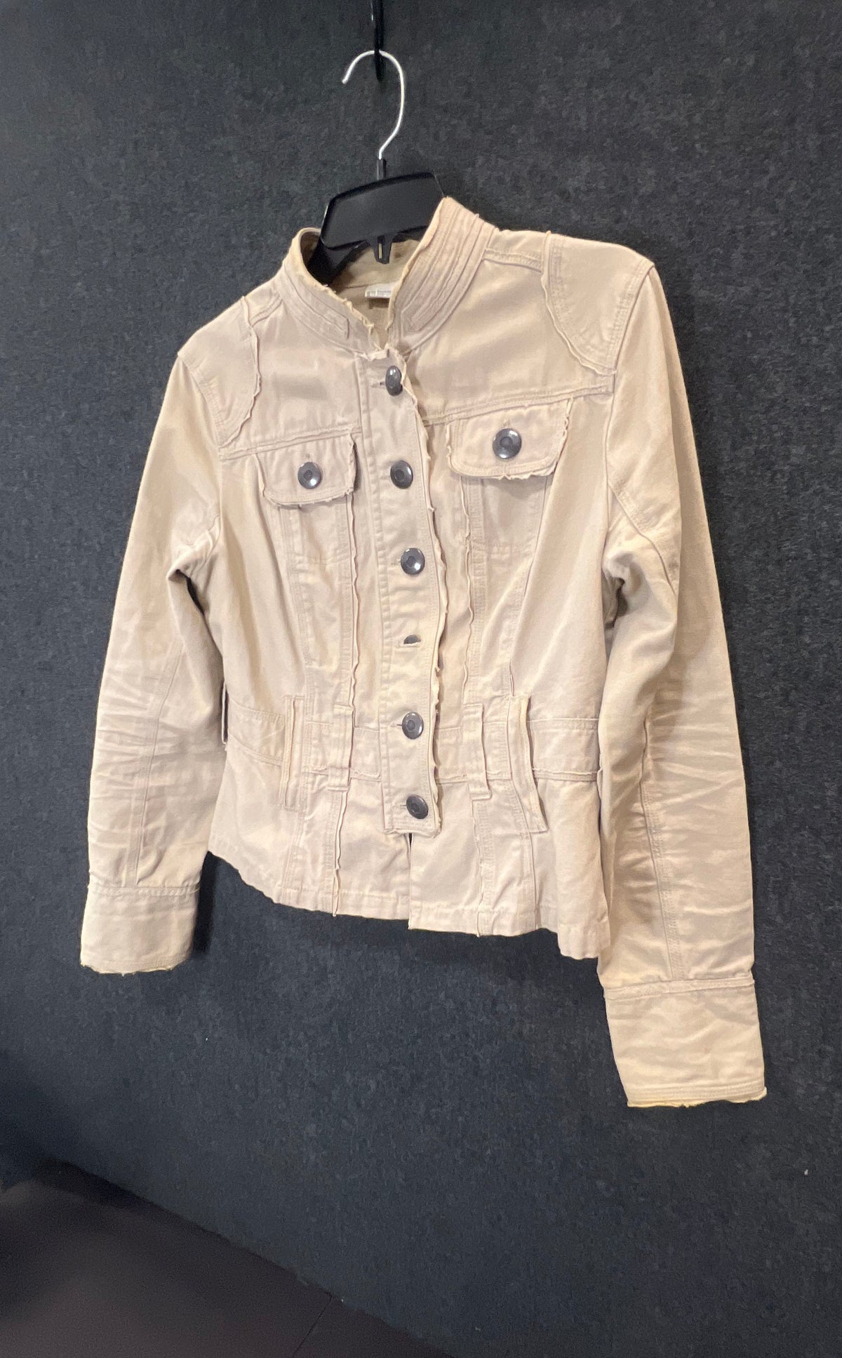 Vintage Y2K No Boundaries Women's Khaki Cotton Raw Seam Military Jacket Sz XL