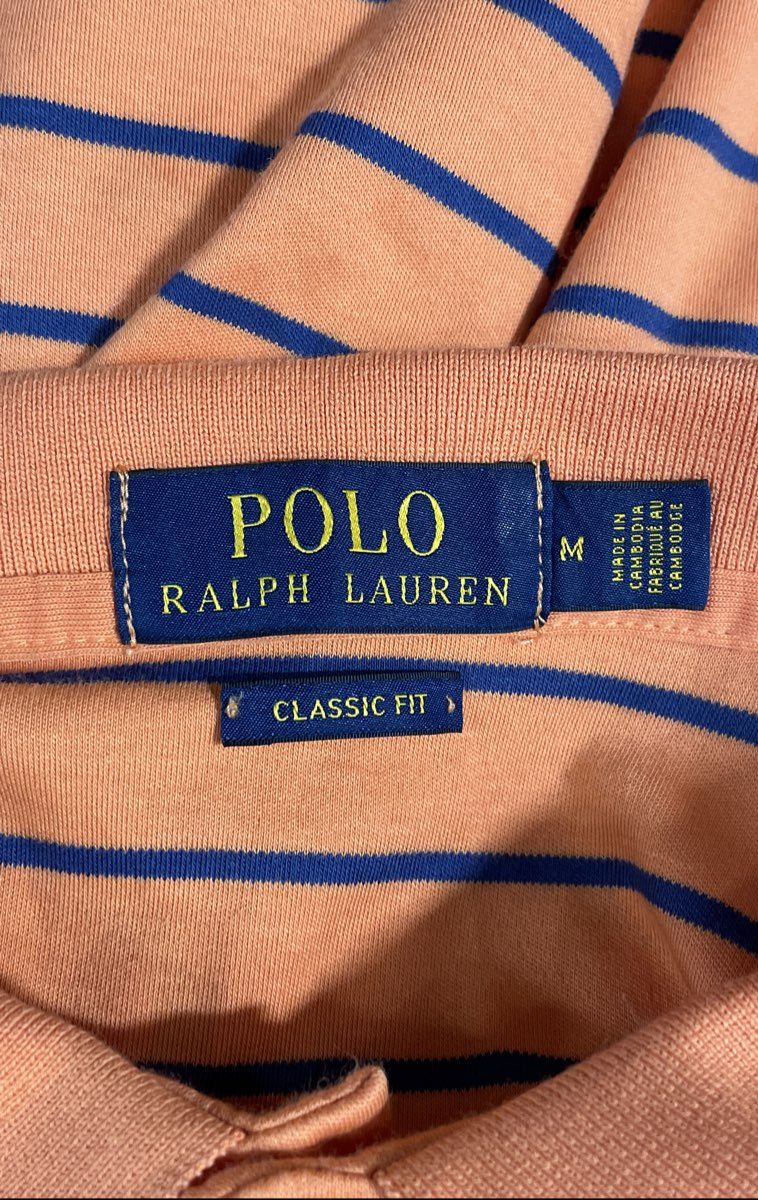 Polo Ralph Lauren Men's Orange Blue Striped Classic Fit Cotton Polo Shirt Sz M