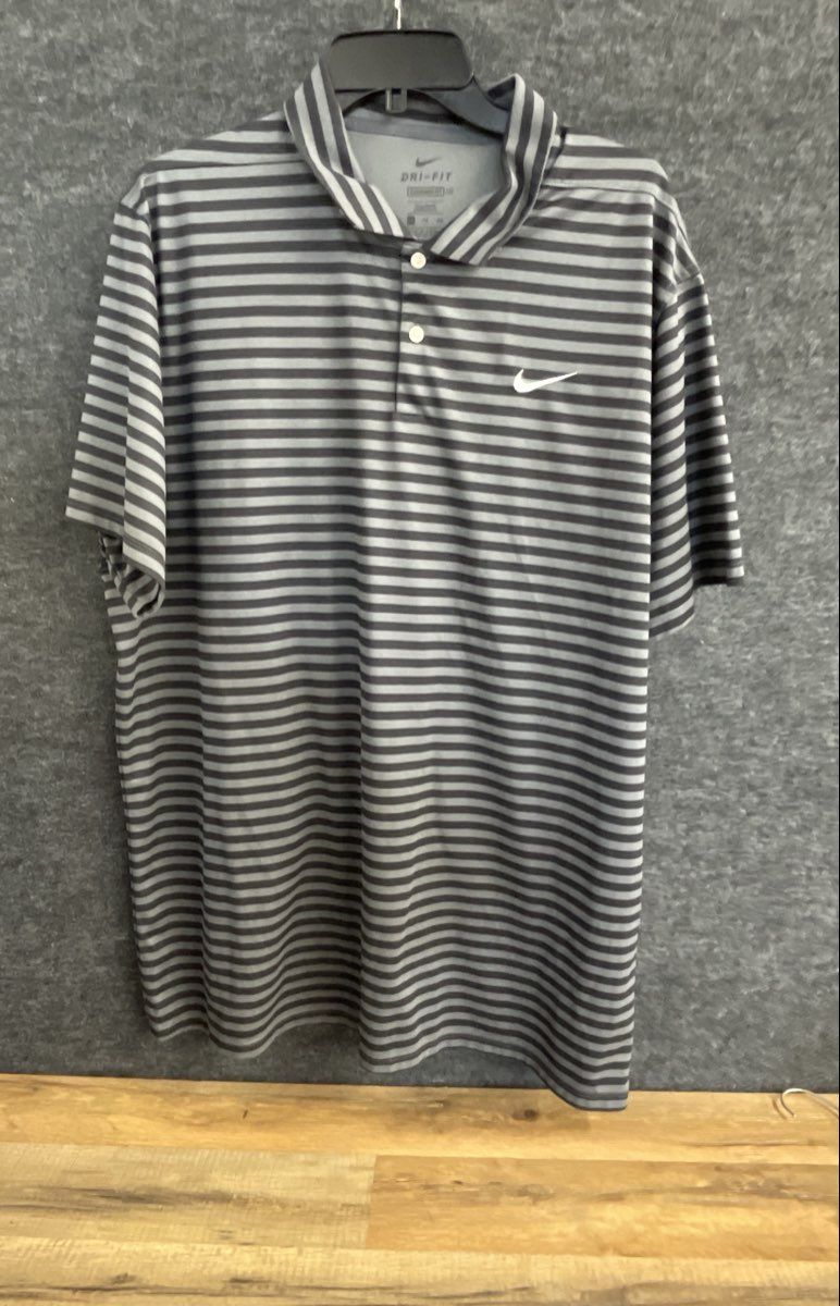 Nike Men's Gray Striped Dri-FIT Standard Fit Golf Polo Short Sleeve Sz XXL Tall
