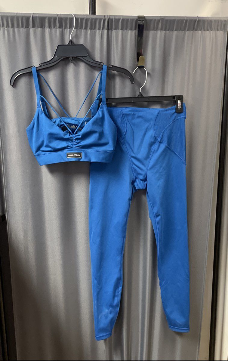Savage x Fenty Women's Blue Strappy Bra & High Waist Legging Set Sz M 8-10