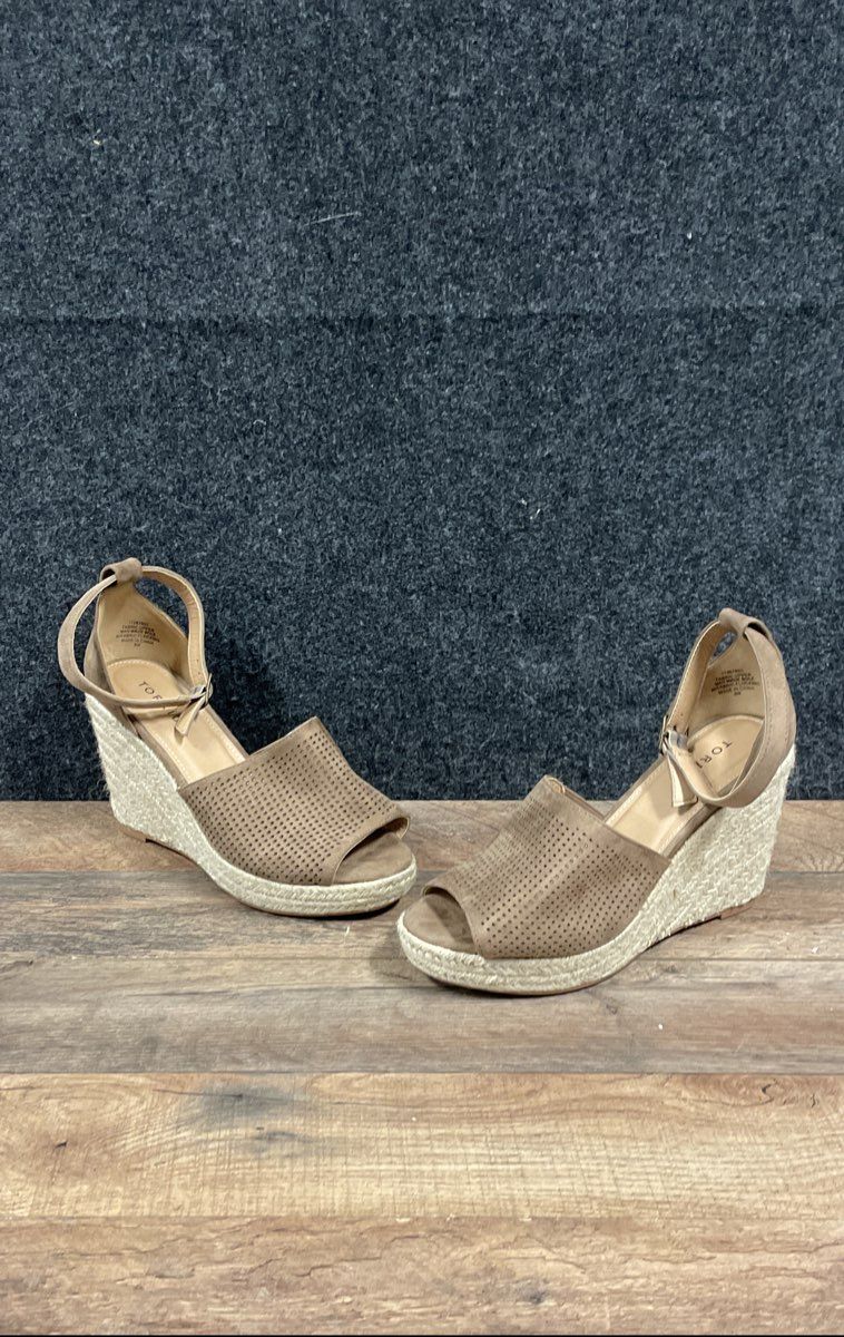 Torrid Taupe Perforated Peep Toe Espadrille Wedge Sandals Women's Size 9W