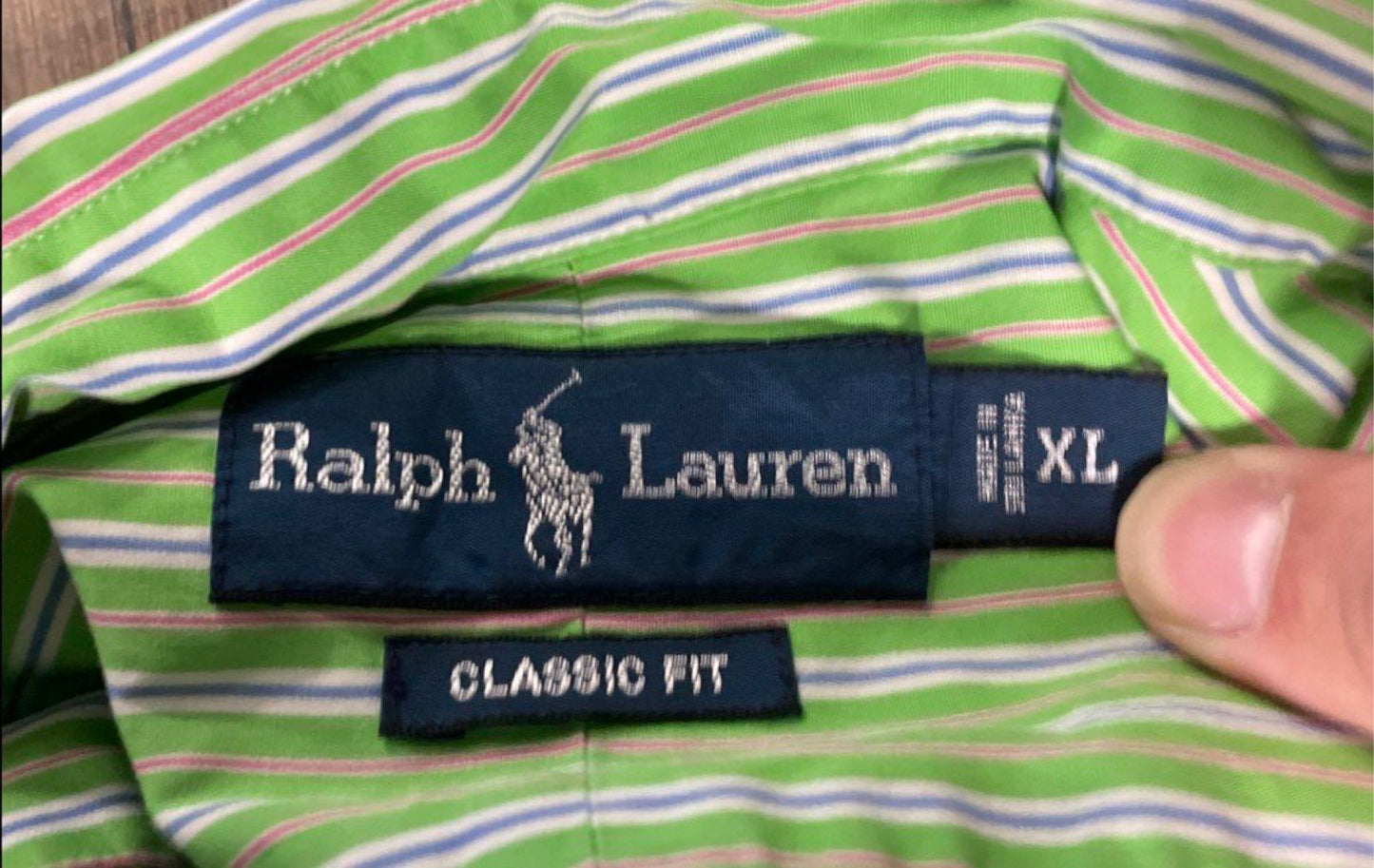 Polo Ralph Lauren Men's Green Striped Classic Fit Cotton Button Down Shirt Sz XL