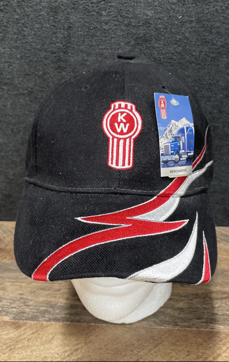Kenworth Men's Black Baseball Cap Red Silver Graphic Embroidered Logo NWT