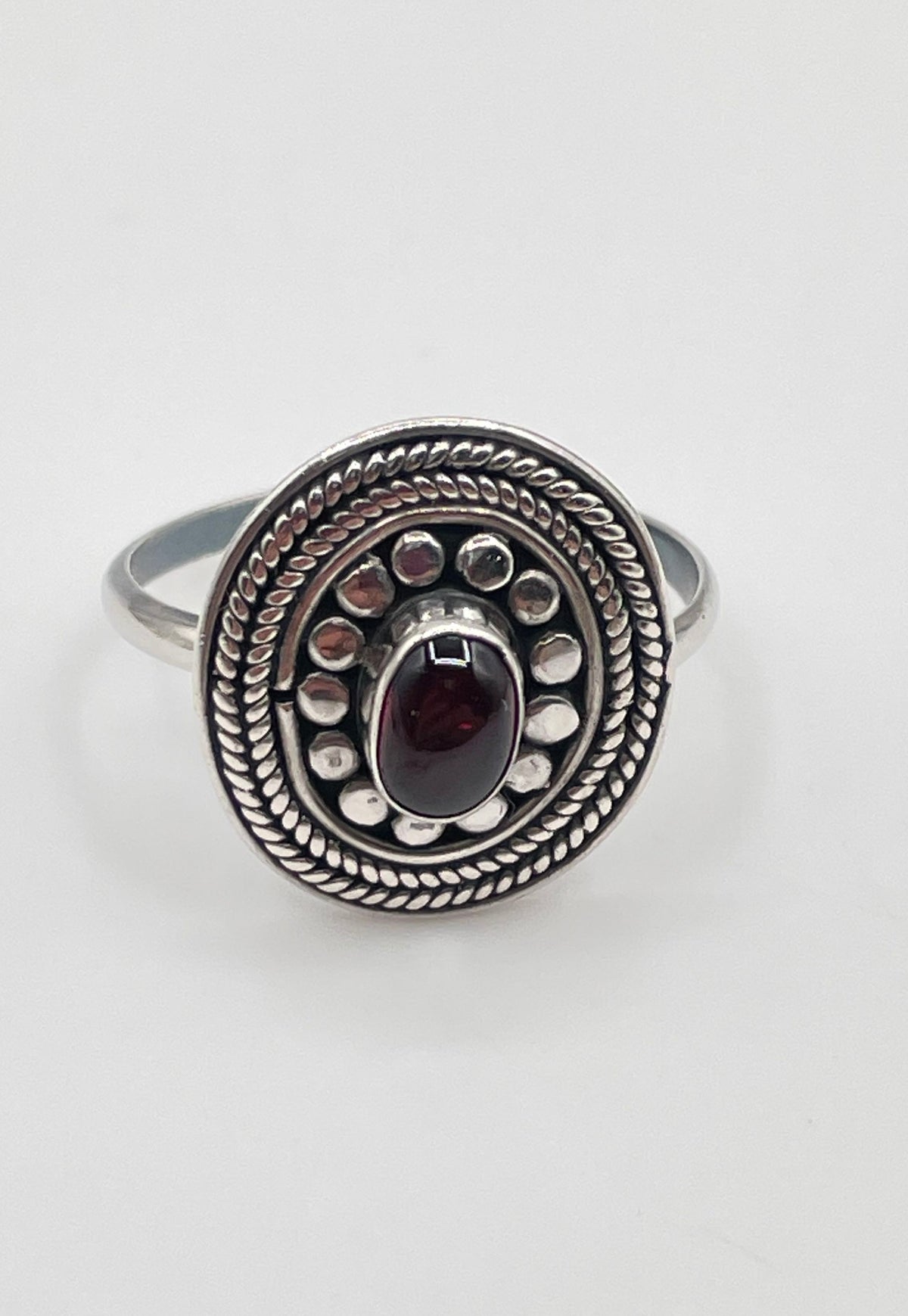 925 Sterling Silver Red Resin Stone Bali Style Twisted Rope Ring 2.8g
