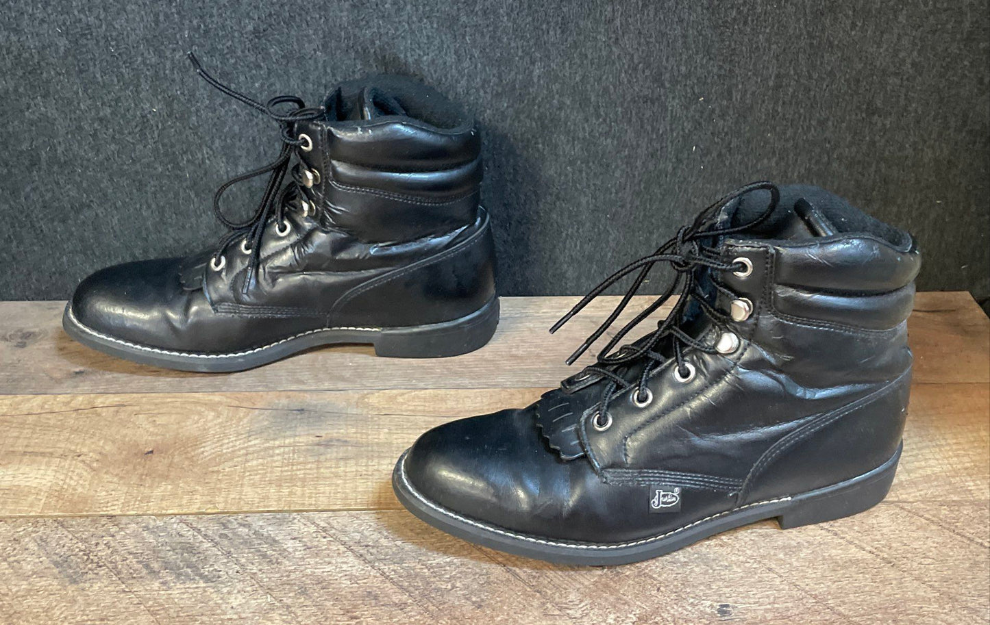 Justin JBL400 Basics Black Leather Lace Up Kiltie Boots Women's Size 6.5C