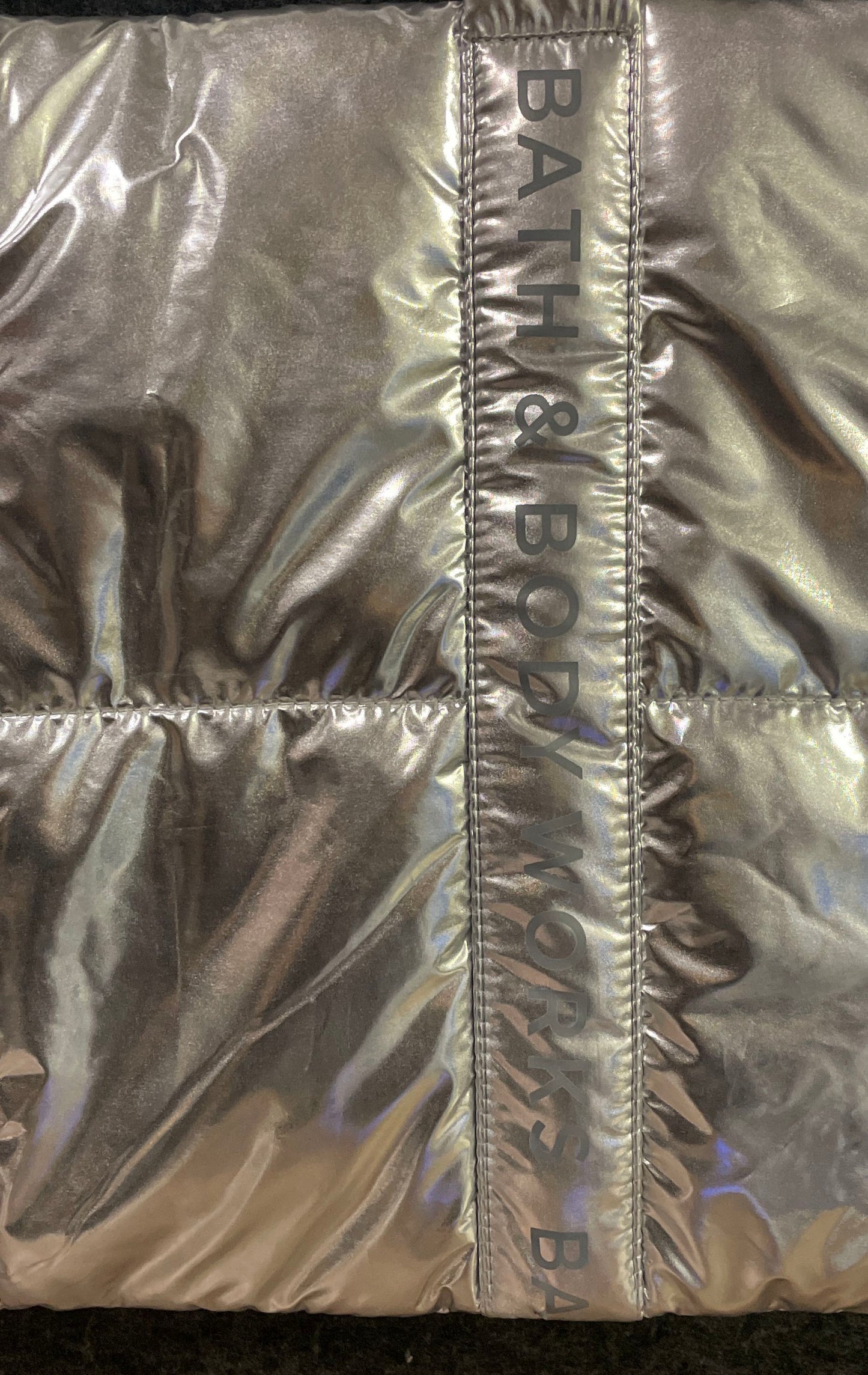 Bath & Body Works Silver Metallic Quilted Puffer Tote Handbag NWT