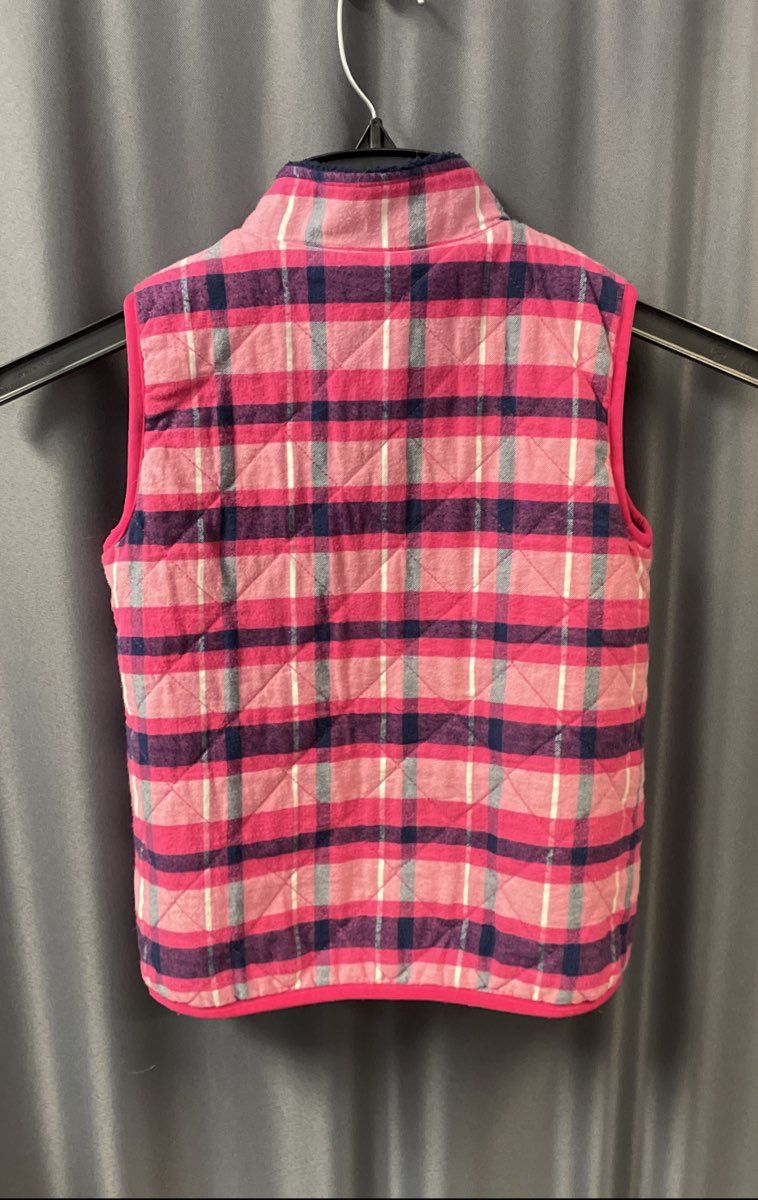 Vineyard Vines Kids Blue Sherpa Pink Plaid Reversible Full Zip Vest Sz S