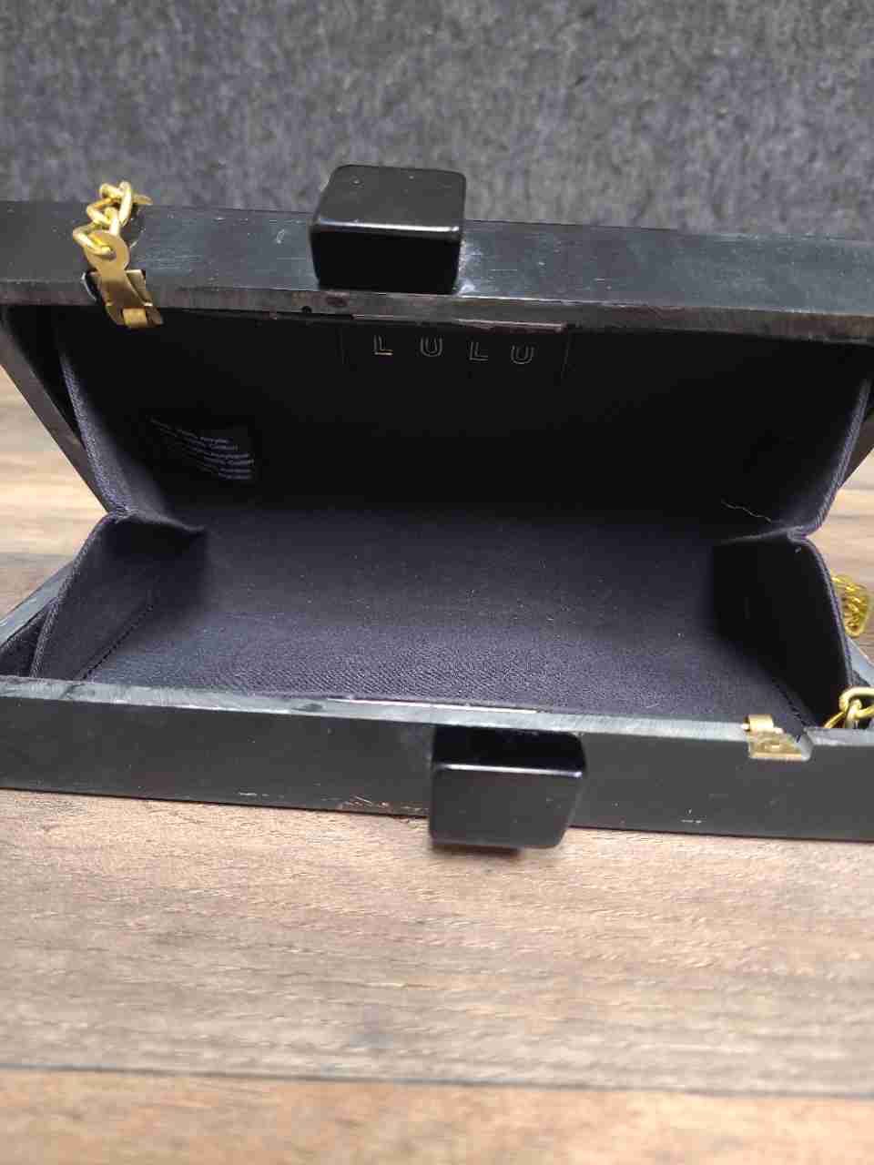 Lulu Black Acrylic Gold Glitter Star Lu Lu Box Clutch Crossbody Bag