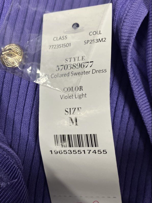 White House Black Market Women's Collared Sweater Dress Violet Light NWT Sz M