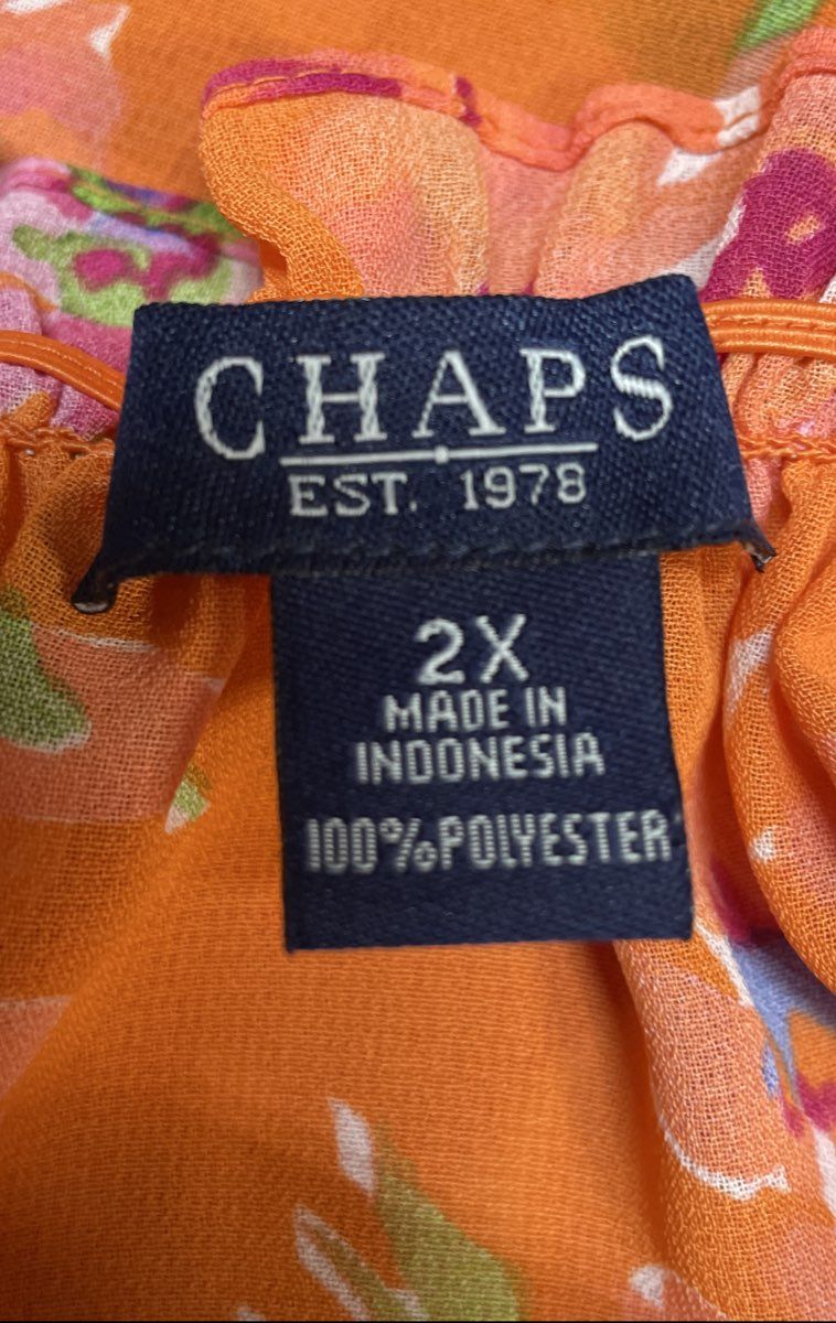 Chaps Women's Orange Floral Ruffle Neck Peasant Blouse Size 2X NWT