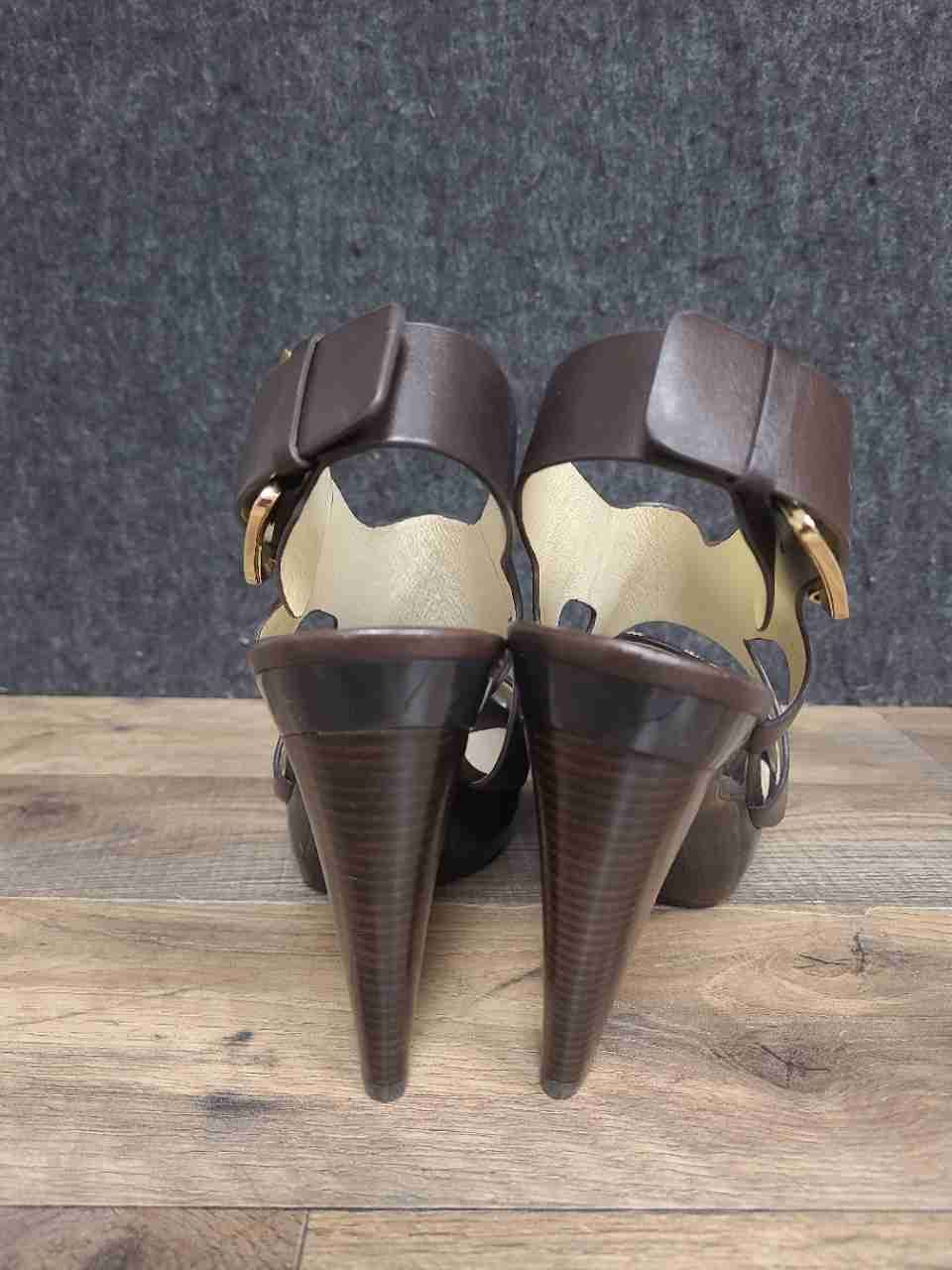 Michael Kors Leather & Hair Calf Brown Leopard Platform Heel Sandals Size 8M