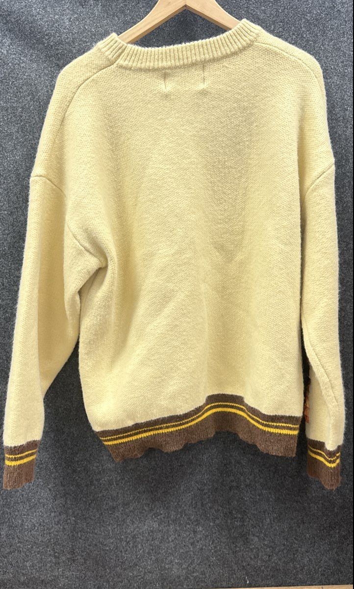 Aelfric Eden Mens Van Gogh Sunflowers Knit Sweater Cream Embroidered Patch Sz XL