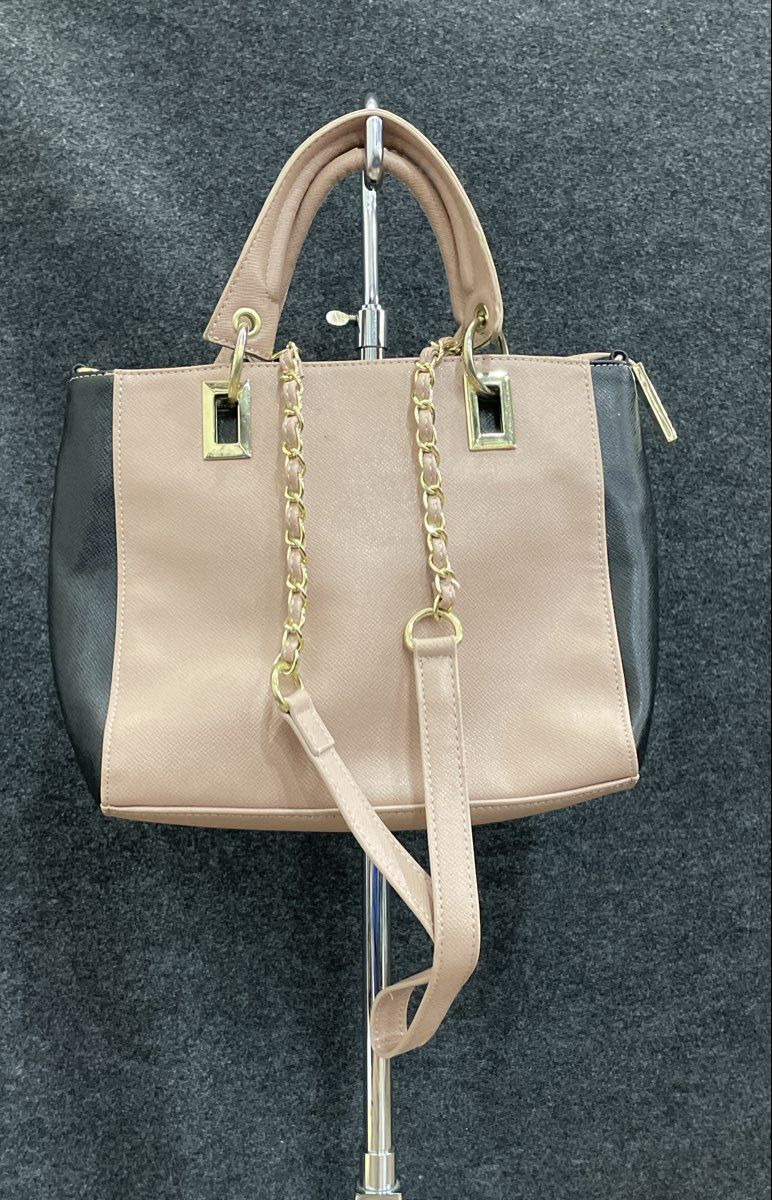 Ivanka Trump Pink Black Saffiano Leather Satchel Handbag Crossbody Chain Strap