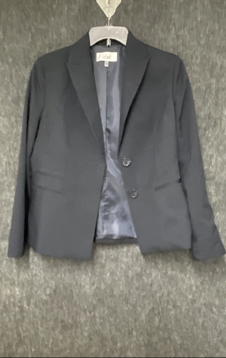 Le Suit Women's Navy Blue Two-Button Lined Career Blazer Jacket Size 8