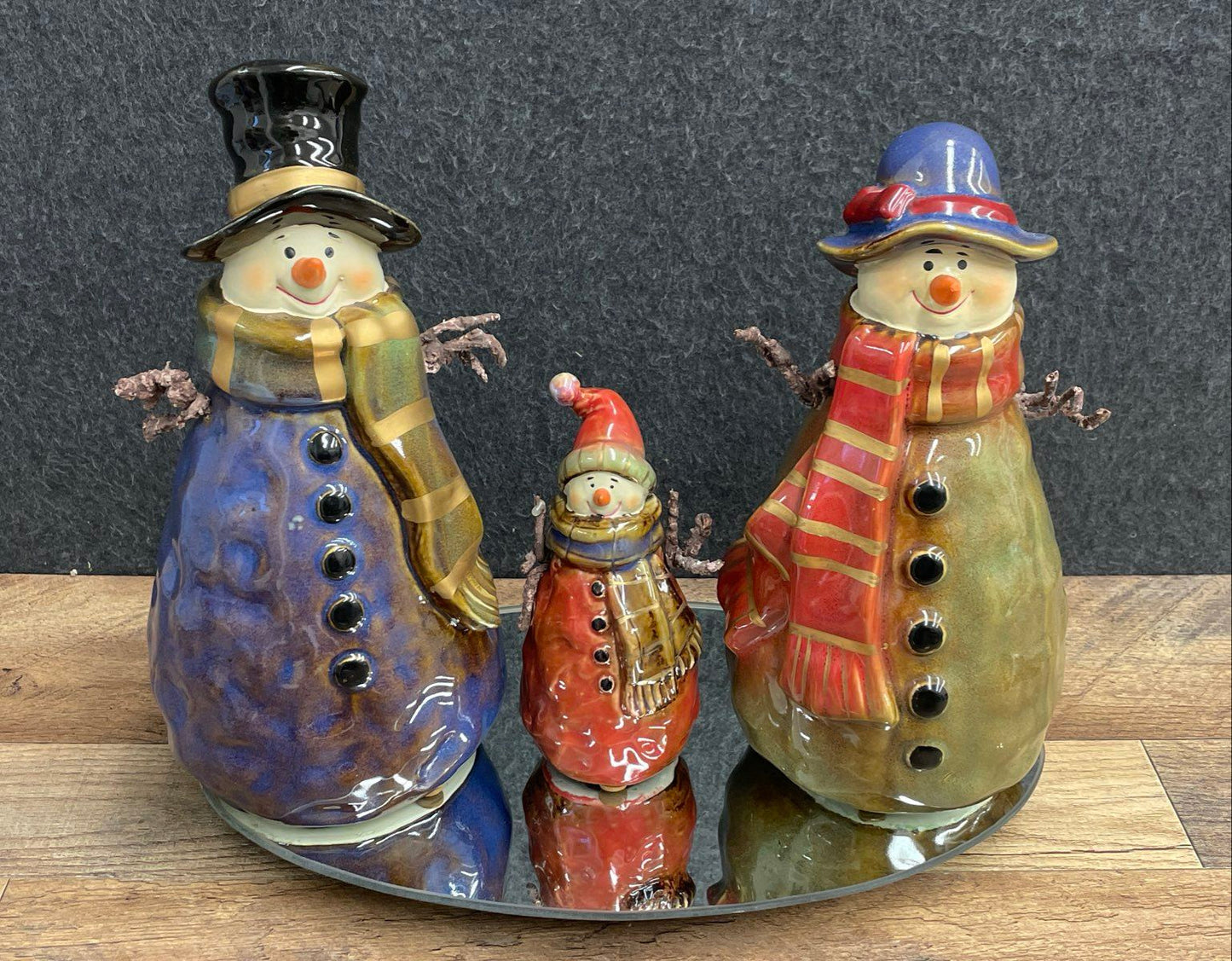 Ceramic Snowman Figurine Lot of 3 Hand-Painted Holiday Winter Decor