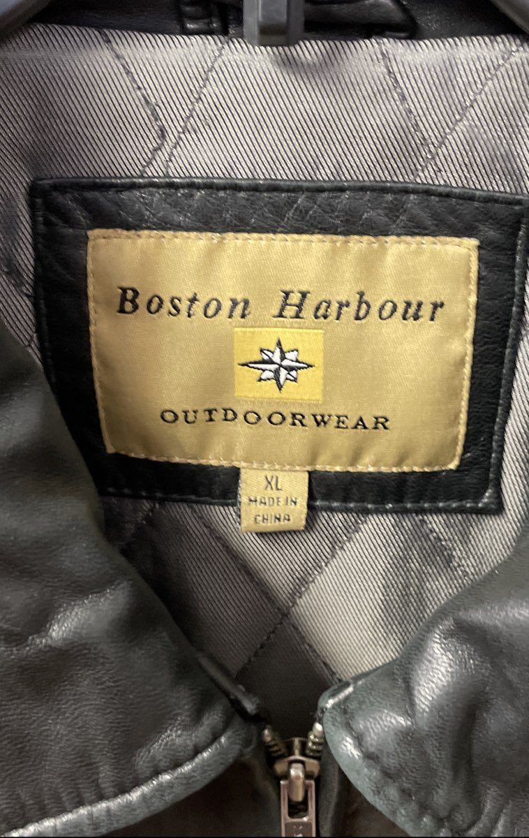 Vintage Y2K Boston Harbour Men's Black Genuine Leather Zip Jacket Quilted Sz XL