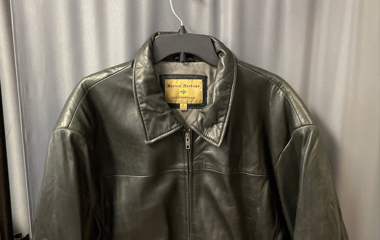 Vintage Y2K Boston Harbour Men's Black Genuine Leather Zip Jacket Quilted Sz XL