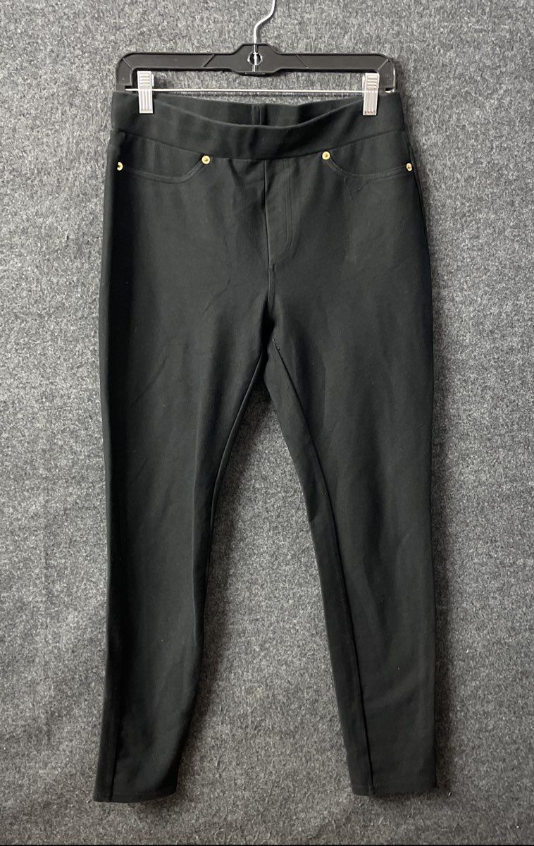Michael Michael Kors Women's Pull On Stretch Pants Black Gold Hardware Size M