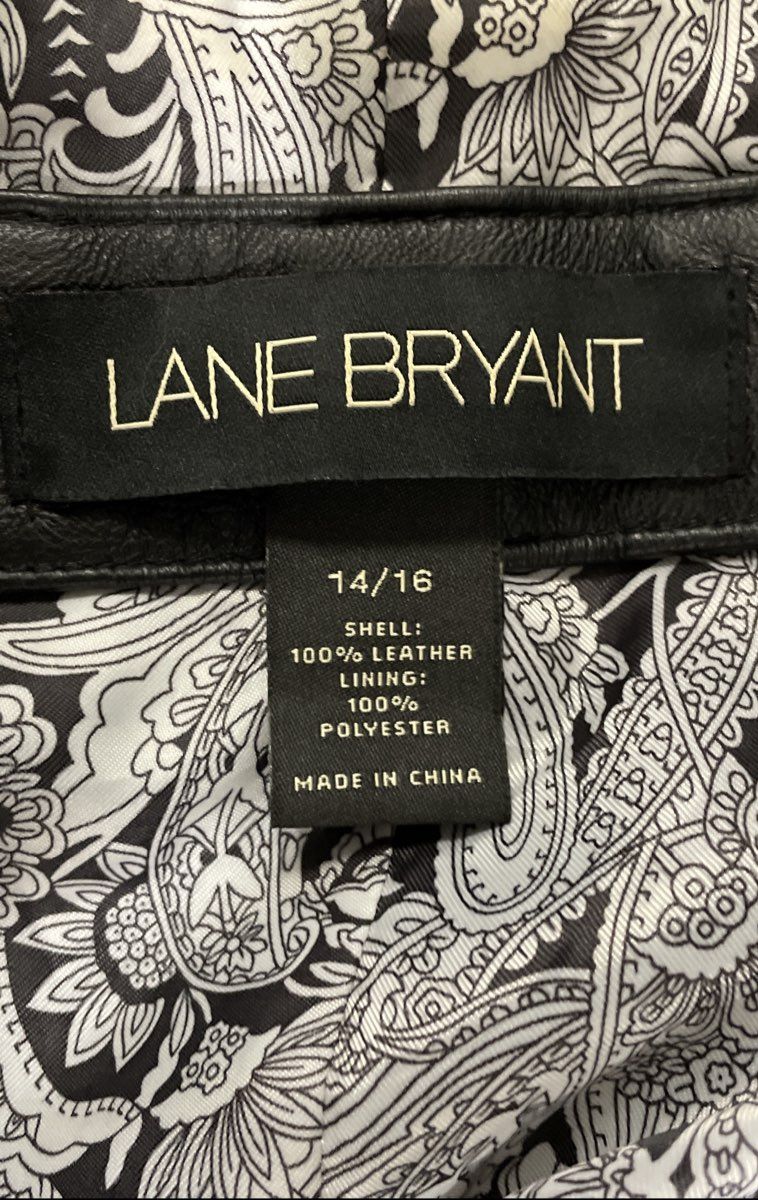 Lane Bryant Women's Black Leather Funnel Neck Paisley Jacket Sz 14/16