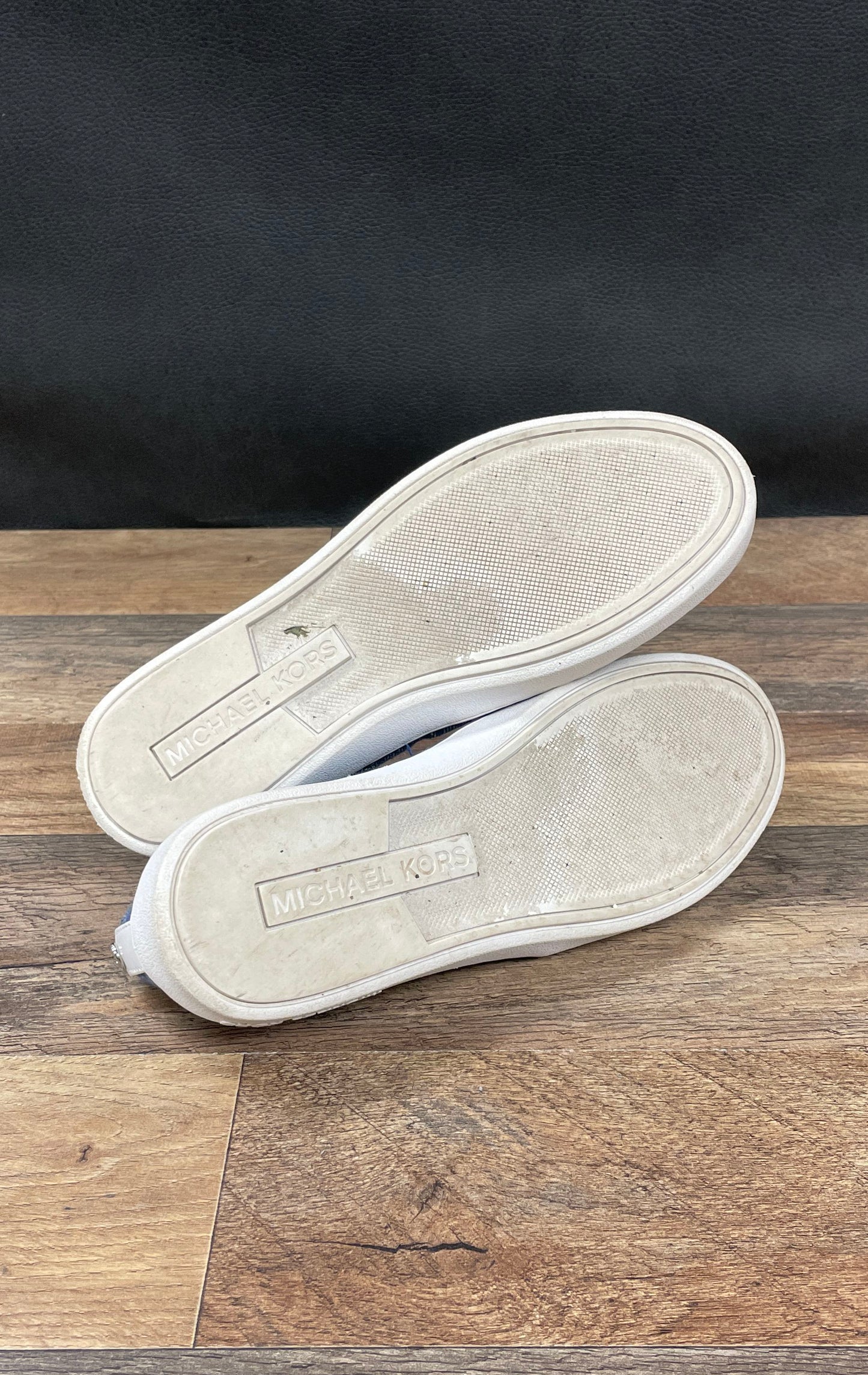 Michael Kors Keaton Denim Blue MK Logo Slip On Sneakers Loafers Size 6.5