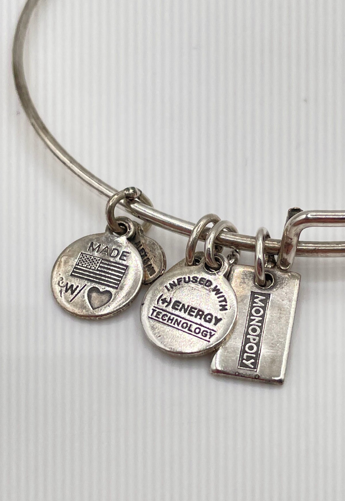 Alex And Ani Silver Tone Mixed Metal Monopoly Dog Charm Bangle Bracelet 9.8g