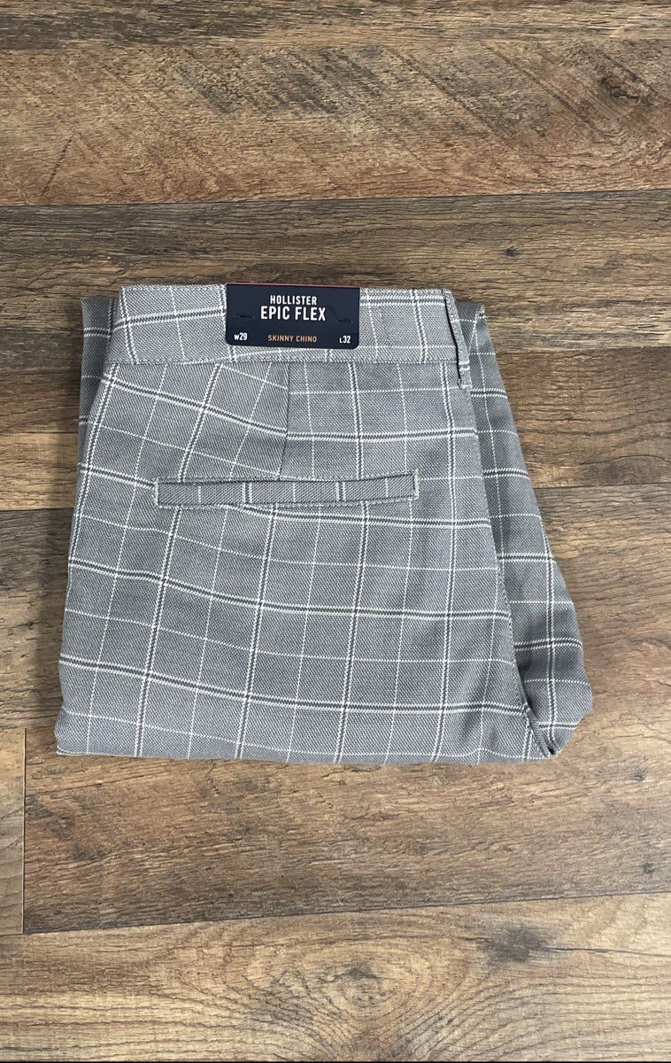 Hollister Men's Gray Epic Flex Skinny Chinos Windowpane Plaid Pants NWT Sz 29x32