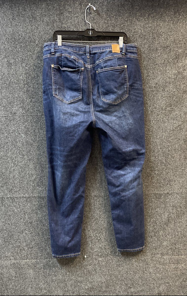 Eloquii Women's Blue Distressed Viola Fit Tapered Skinny Denim Jeans Sz 16V