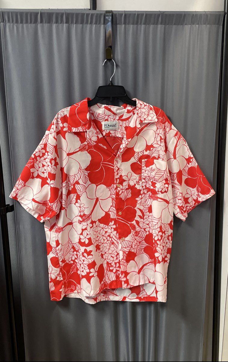 Vintage 90s Pomare Hawaii Men's Red Hibiscus Floral Aloha Shirt Sz L/XL