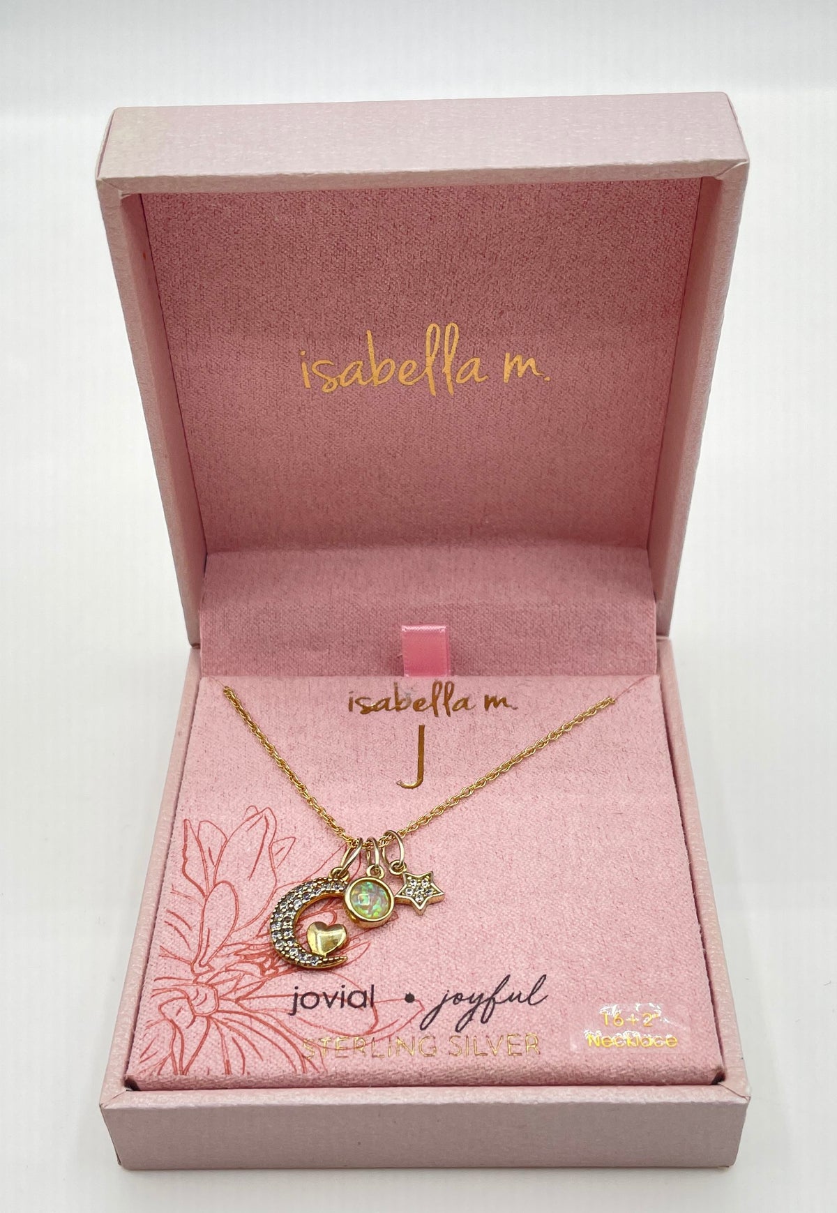 Isabella M. Low Grade Silver (82.08) Gold Tone Moon Charm Necklace In Box 61.9g