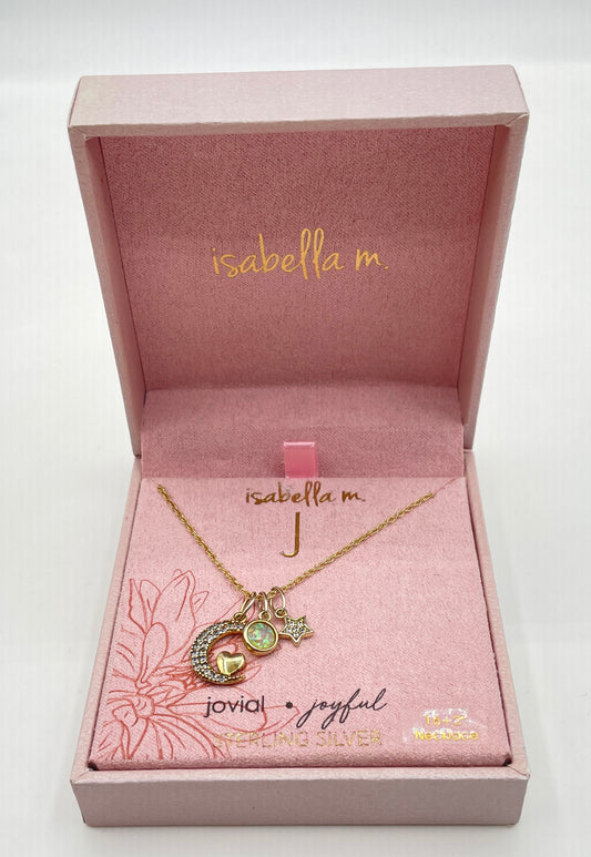 Isabella M. Low Grade Silver (82.08) Gold Tone Moon Charm Necklace In Box 61.9g