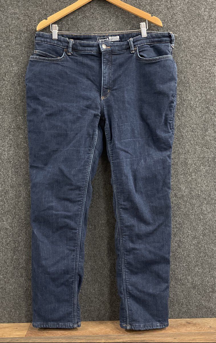 Carhartt Women's Dark Wash Blue Relaxed Fit Fleece Lined Jeans Size 16 Regular
