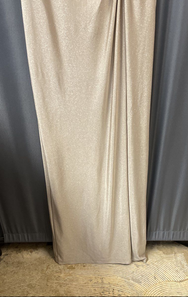 Lauren Ralph Lauren Women's Beige Gold Metallic Ruched Cowl Neck Gown Sz 10