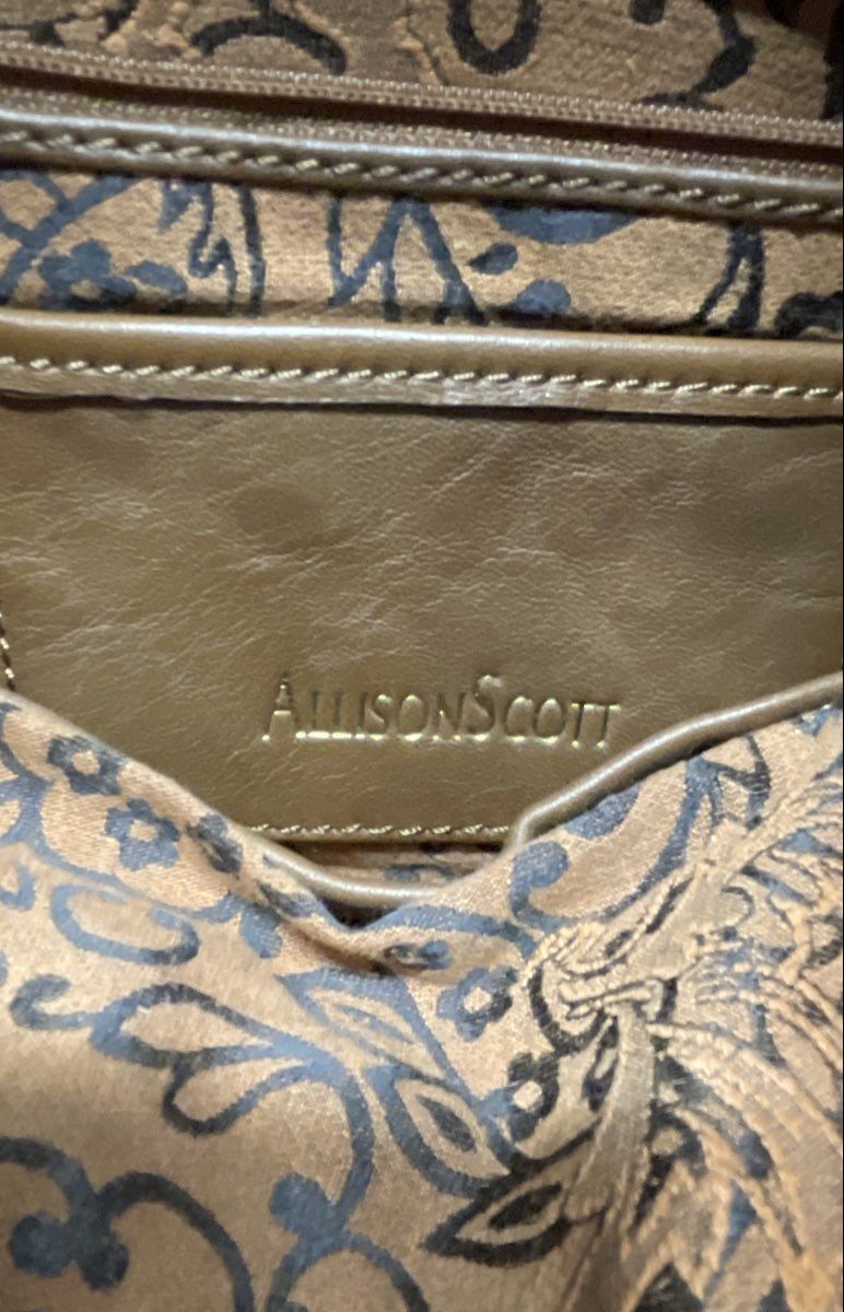 Allison Scott Brown Leather Whipstitch Tassel Hobo Shoulder Bag Large
