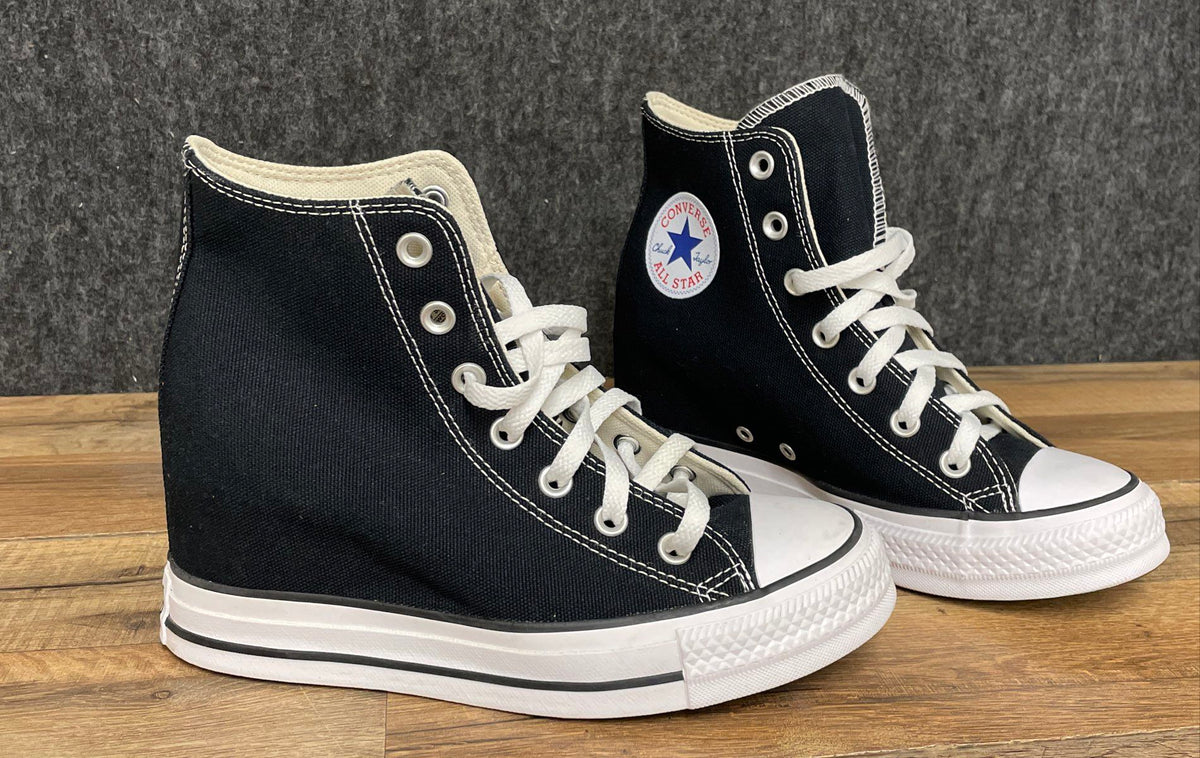 Converse Chuck Taylor All Star Black White High Top Wedge Sneakers Size 7.5