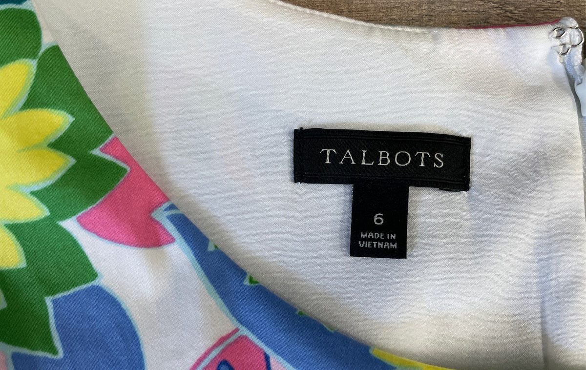 Talbots Women's Floral Sleeveless Cotton Blend Ruffle Hem Sheath Dress Sz 6