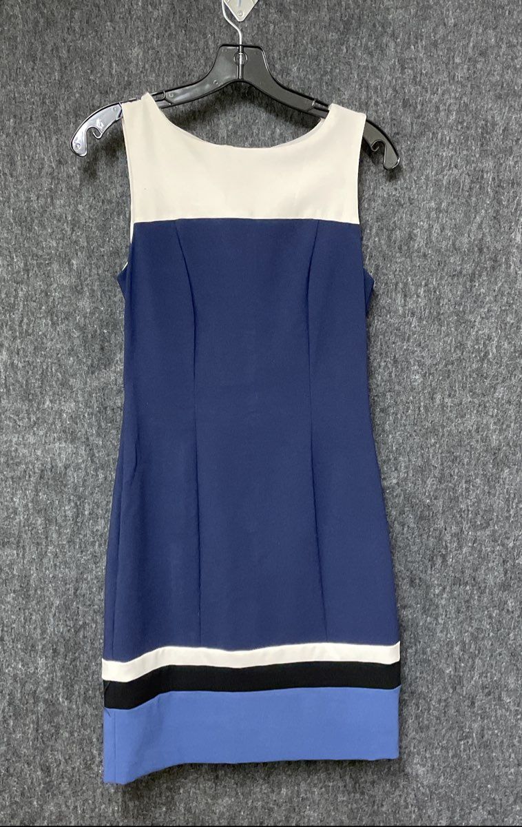 White House Black Market Women's Blue White Colorblock Sleeveless Sheath Dress 2