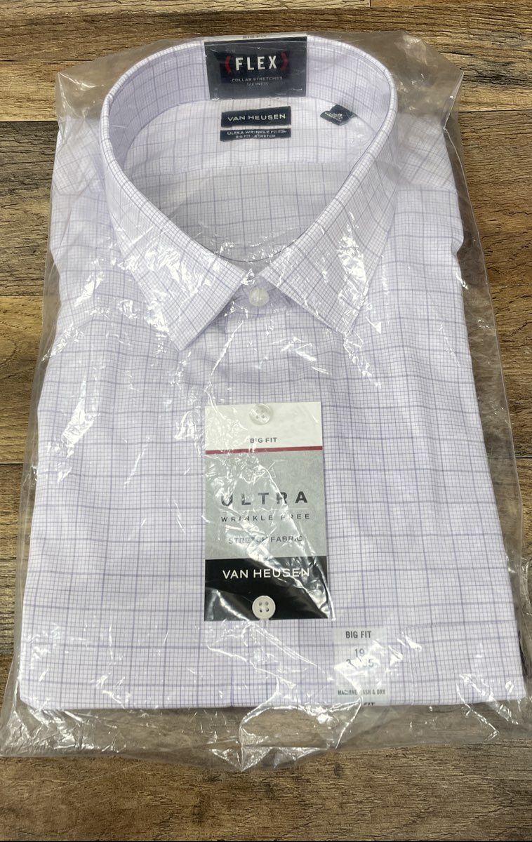 Van Heusen Men's Big Fit Dress Shirt Purple Rose Flex Collar Stretch NWT 19