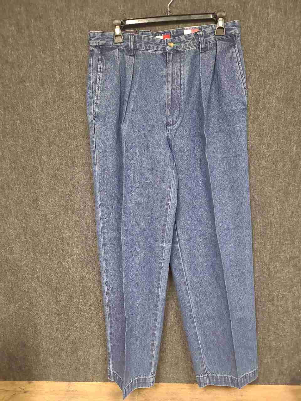 Vintage 90s Tommy Hilfiger Men's Blue Pleated Denim Chino Pants NWT Sz 32x30