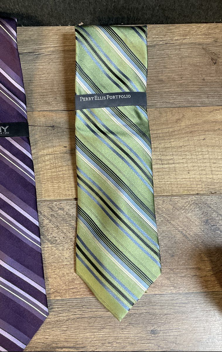 Perry Ellis & DKNY Men's Silk Satin Necktie Lot Red Purple Green 3pc NWT