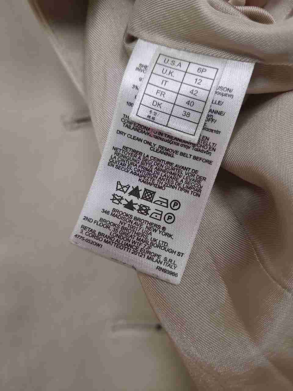 Brooks Brothers 346 Women's Beige Belted Cotton Blend Trench Coat Petite Sz 6P