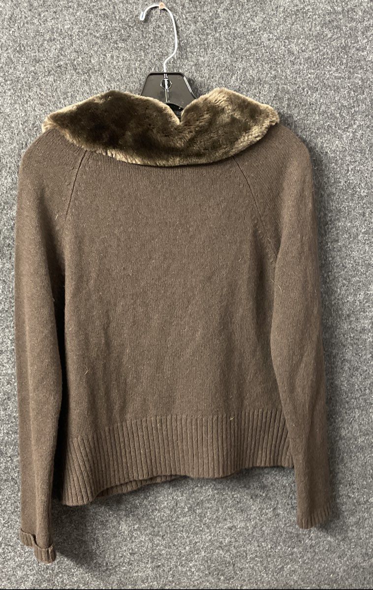 Ann Taylor Loft Women's Vintage Y2K Brown Cardigan Faux Fur Wool Blend Sz LP