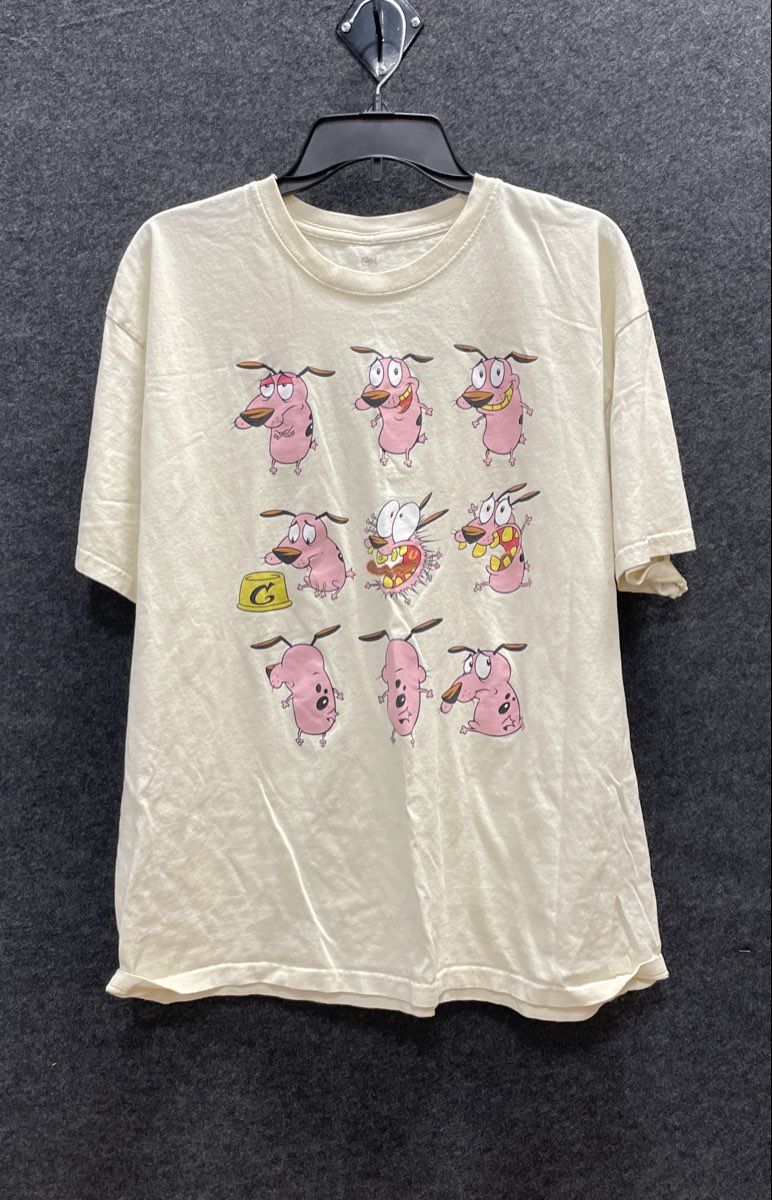 Cartoon Network Men's Courage the Cowardly Dog 9 Faces Graphic T-Shirt Cream XL