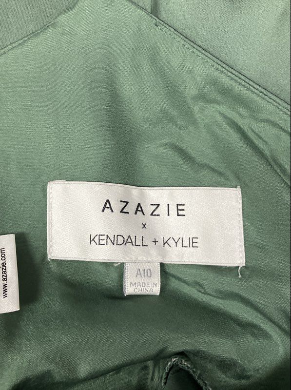 Azazie x Kendall + Kylie Women's Gathered Cowl Satin Maxi Dress Green Sz A10