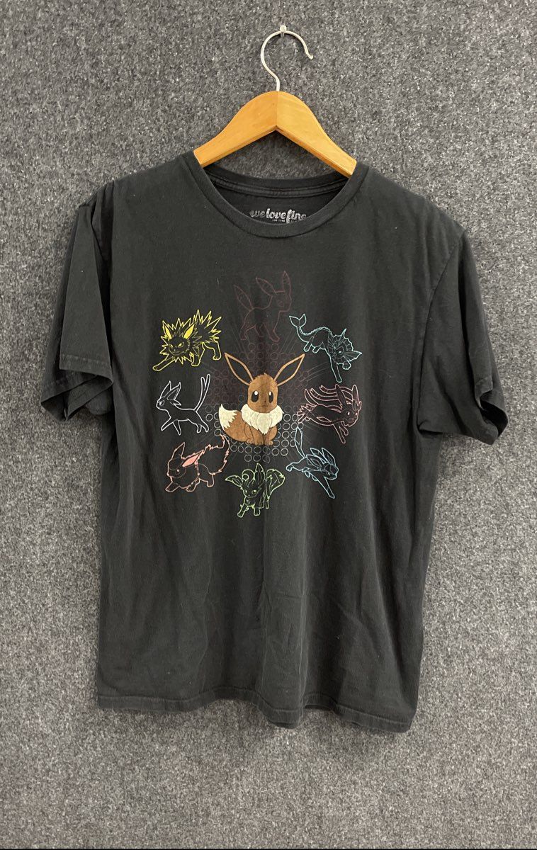 We Love Fine Men's Black Pokemon Eevee Eeveelutions Graphic T-Shirt Size L